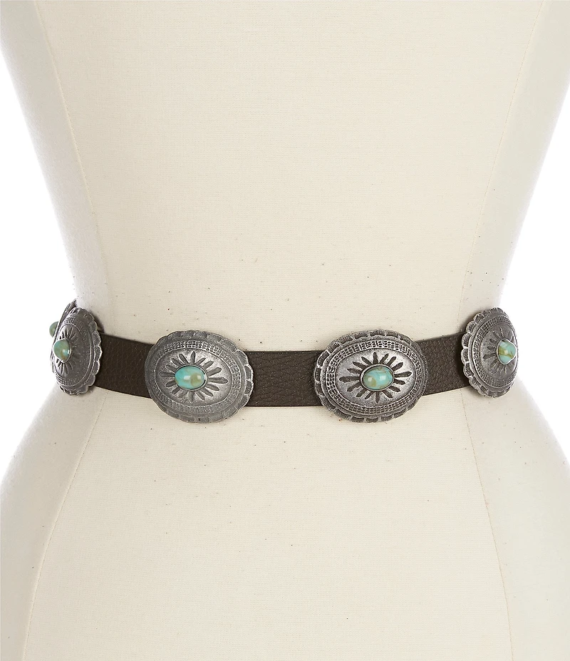 Double D Ranch Balcones Leather With White Metal Ladies Conchos Belt
