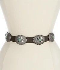 Double D Ranch Balcones Leather With White Metal Ladies Conchos Belt