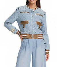 Double D Ranch Branded & True Round Neck Long Sleeve Studded Emroidered Bomber Jacket