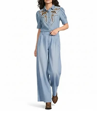 Double D Ranch Buckskin Blues Extra Wide Leg Slim Waist Crop Length Pants