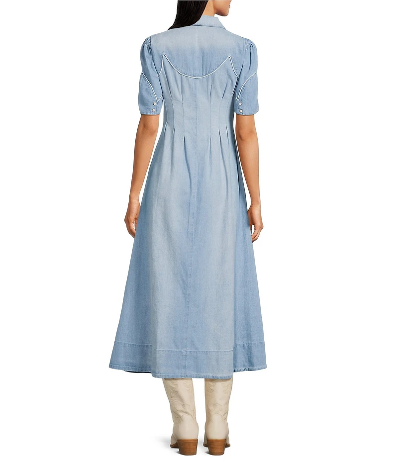 Double D Ranch Buckskin Blues Point Collar Short Sleeve A-Line Dress