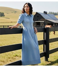 Double D Ranch Buckskin Blues Point Collar Short Sleeve A-Line Dress