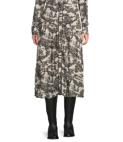 Double D Ranch Coordinating Toile Print A-Line Midi Skirt