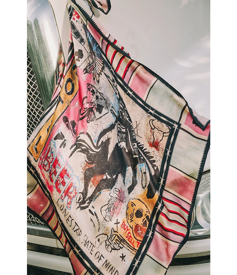 Double D Ranch Cowboy Graffiti Square Scarf