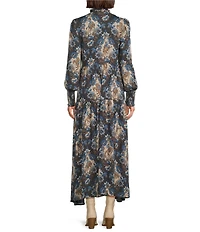 Double D Ranch De Witts Printed Woven Ruffle Collar Long Sleeve Empire Waist A-Line Maxi Dress