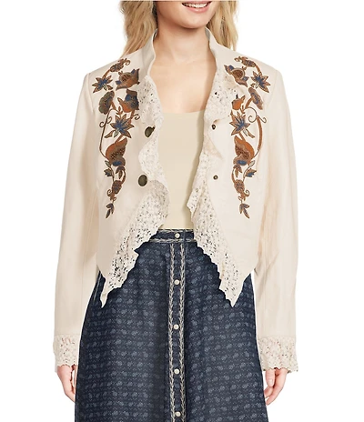 Double D Ranch From The Marriage Chest Leather Floral Embroidery Stand Collar Long Sleeve Jacket