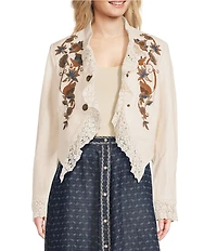 Double D Ranch From The Marriage Chest Leather Floral Embroidery Stand Collar Long Sleeve Jacket