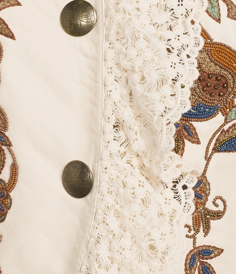 Double D Ranch From The Marriage Chest Leather Floral Embroidery Stand Collar Long Sleeve Jacket