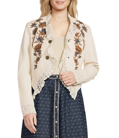 Double D Ranch From The Marriage Chest Leather Floral Embroidery Stand Collar Long Sleeve Jacket