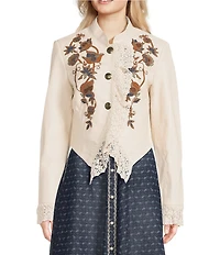 Double D Ranch From The Marriage Chest Leather Floral Embroidery Stand Collar Long Sleeve Jacket