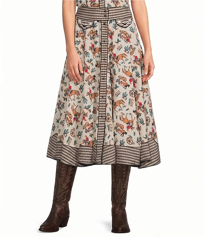 Double D Ranch Hardcore Western Cowboy Graffiti Print Embroidered Full Coordinating Skirt