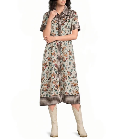 Double D Ranch Hardcore Western Woven Collared Short Sleeve A-Line Dress