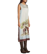 Double D Ranch Horse Sense Silk Printed Scoop Neck Sleeveless A-Line Midi Dress