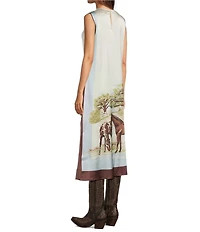 Double D Ranch Horse Sense Silk Printed Scoop Neck Sleeveless A-Line Midi Dress