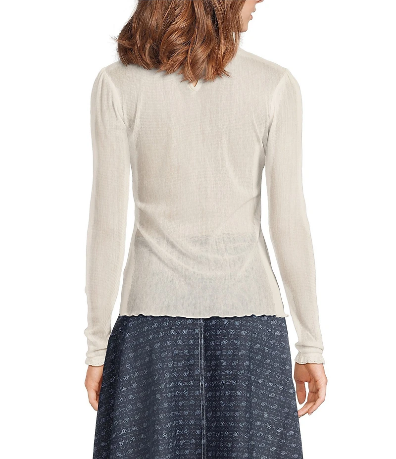 Double D Ranch Juliette Knit Mock Neck Long Sleeve Lace Top