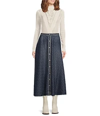 Double D Ranch Juliette Knit Mock Neck Long Sleeve Lace Top