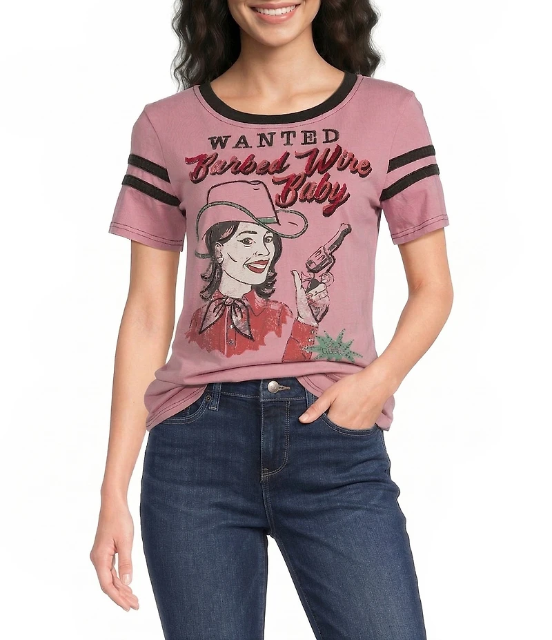 Double D Ranch Knit Barbed Wire Scoop Neck Short Sleeve Baby Tee