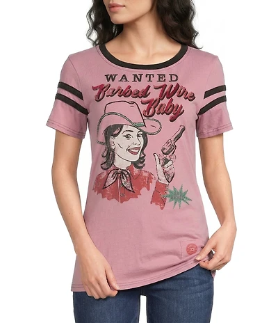 Double D Ranch Knit Barbed Wire Scoop Neck Short Sleeve Baby Tee
