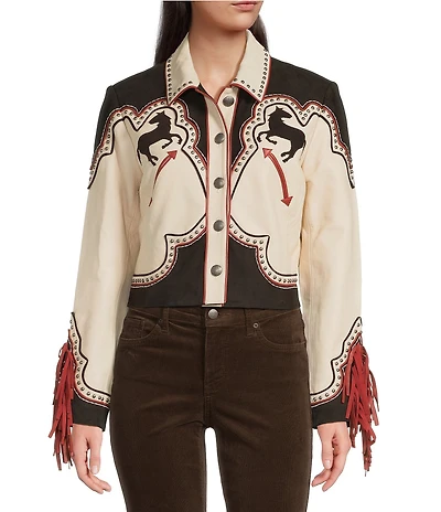 Double D Ranch Sheep Leather Long Sleeve Studded Western Jacket