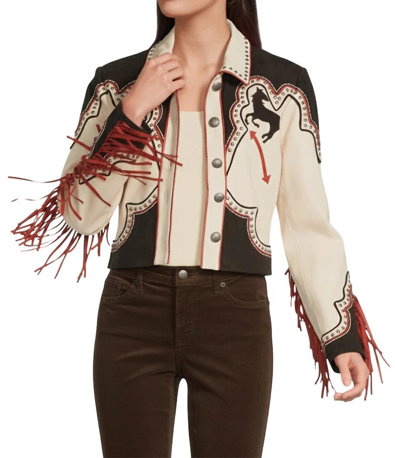 Double D Ranch Sheep Leather Long Sleeve Studded Western Jacket