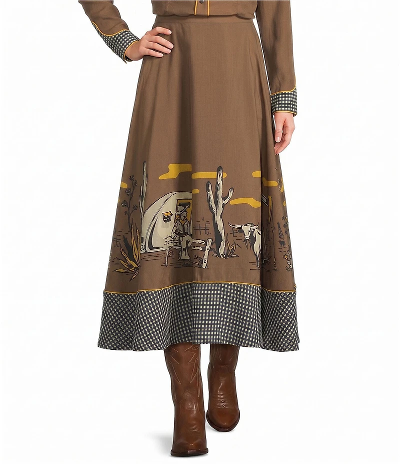 Double D Ranch Oil Camp Linen Blend Midi Coordinating Skirt