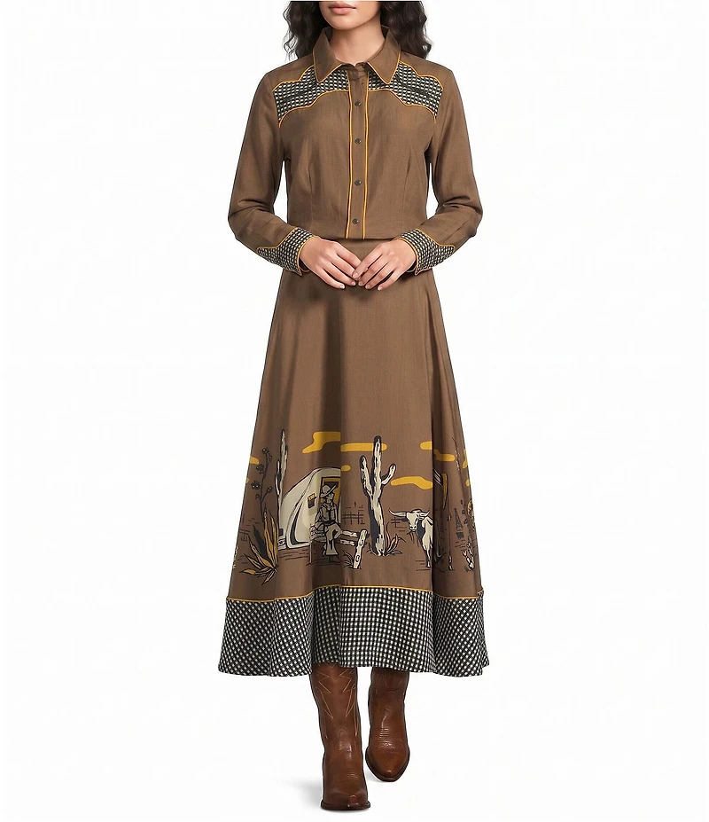 Double D Ranch Oil Camp Linen Blend Midi Coordinating Skirt
