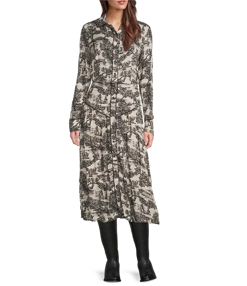 Double D Ranch Toile Point Collar Long Sleeve Snap Front Coordinating Shirt