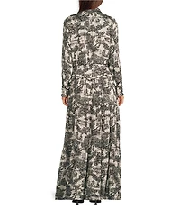 Double D Ranch Toile Print Point Collar Long Sleeve Maxi Dress