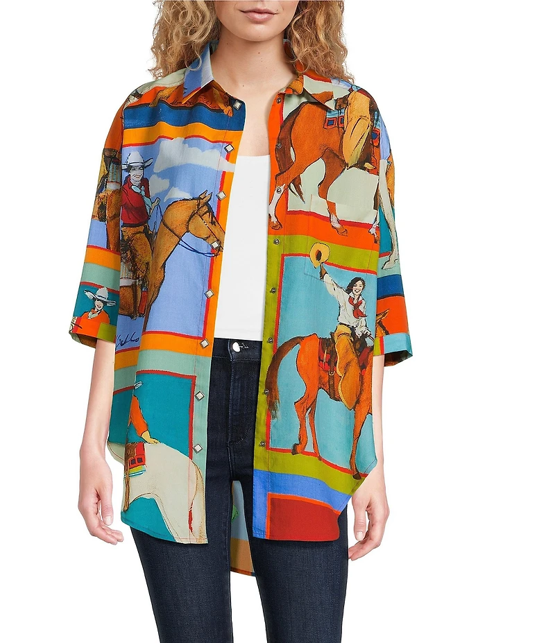 Double D Ranch Woman Of The Ranch Western 3/4 Sleeve Button Down Shirt