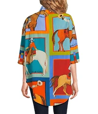 Double D Ranch Woman Of The Ranch Western 3/4 Sleeve Button Down Shirt