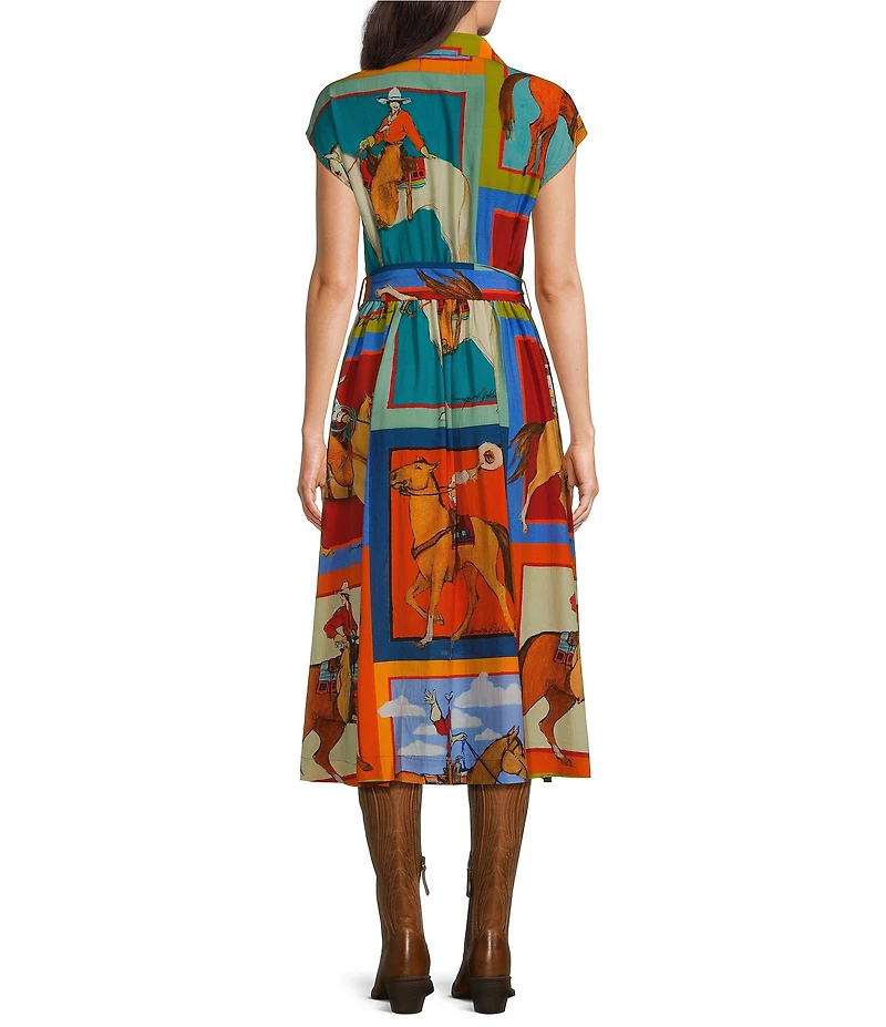 Double D Ranch Women Of The Range Western Printed V-Neck Short Sleeve Wrap Midi Dress