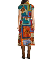 Double D Ranch Women Of The Range Western Printed V-Neck Short Sleeve Wrap Midi Dress