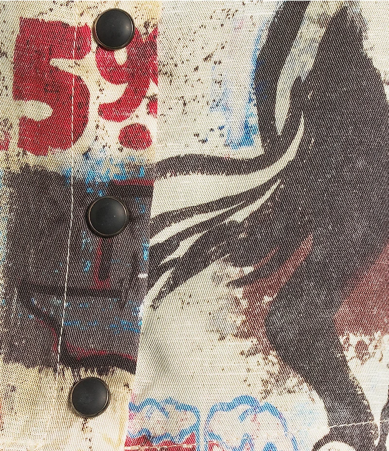 Double D Ranch Woven Cowboy Graffiti Print Collar Short Sleeve Top