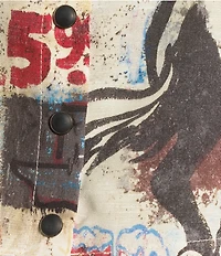 Double D Ranch Woven Cowboy Graffiti Print Collar Short Sleeve Top