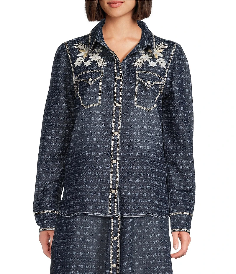 Double D Ranch Woven Embroidered Point Collar Long Sleeve Coordinating Blouse