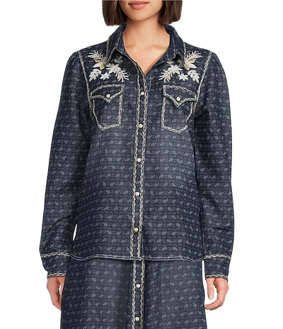 Double D Ranch Woven Embroidered Point Collar Long Sleeve Coordinating Blouse