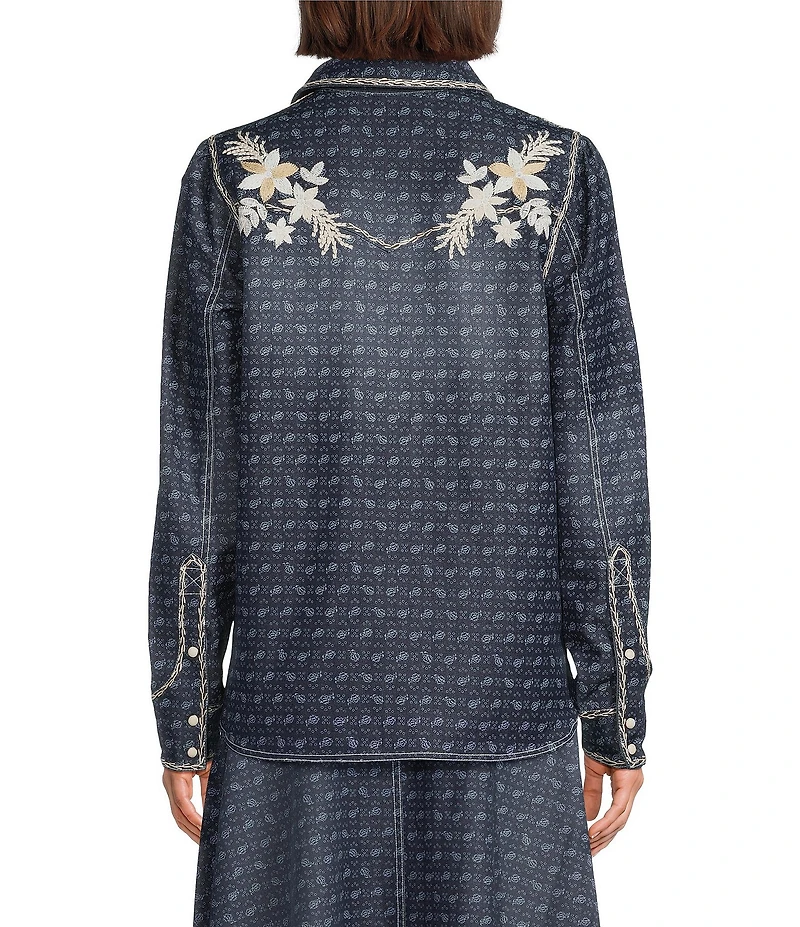 Double D Ranch Woven Embroidered Point Collar Long Sleeve Coordinating Blouse