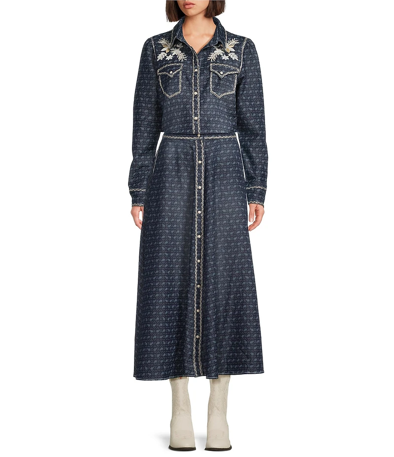 Double D Ranch Woven Embroidered Point Collar Long Sleeve Coordinating Blouse