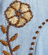 Double D Ranch Woven Little Blues Pony Point Collar Long Sleeve Beaded Embroidered Shirt