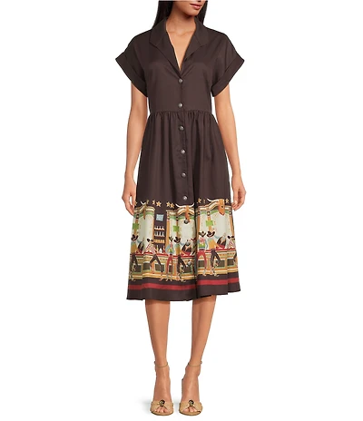 Double D Ranch Wester Bar Room Buddies Linen Point Collar Short Sleeve A-Line Dress