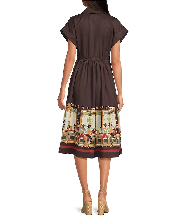 Double D Ranch Wester Bar Room Buddies Linen Point Collar Short Sleeve  A-Line Dress at Hamilton Place in Chattanooga, TN