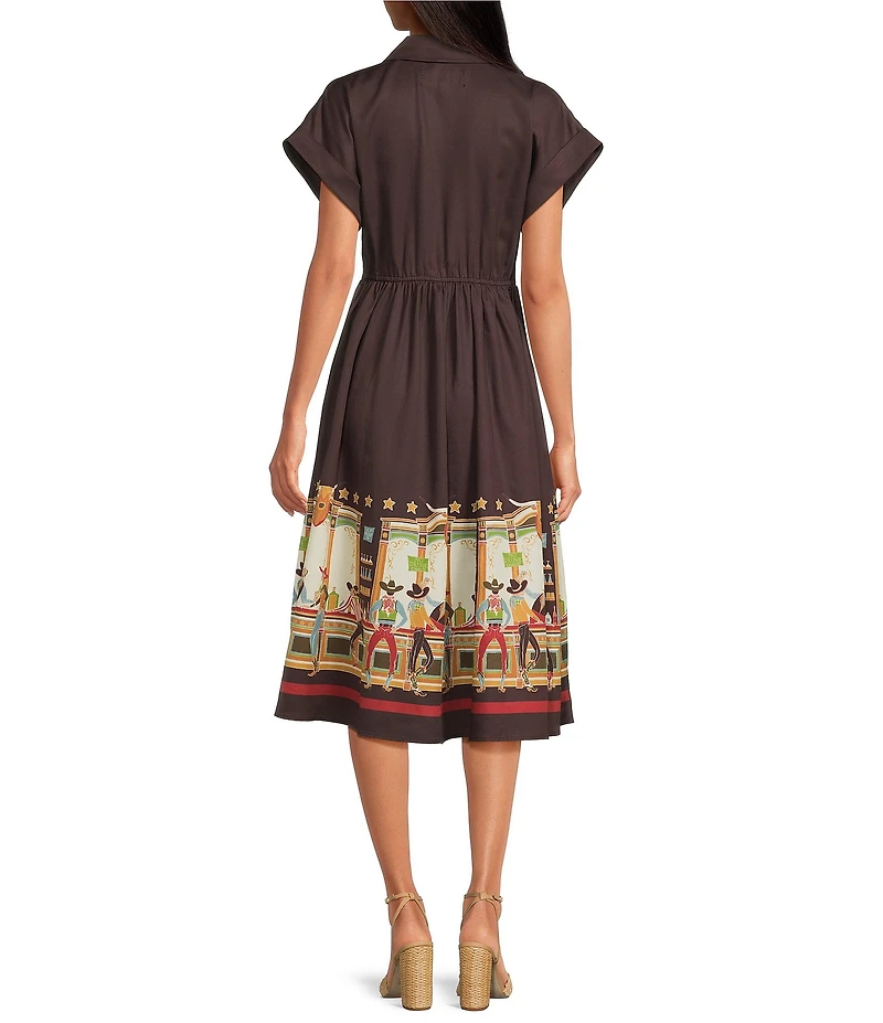 Double D Ranch Wester Bar Room Buddies Linen Point Collar Short Sleeve A-Line Dress