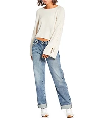 Double Zero Bow Detail Long Sleeve Sweater