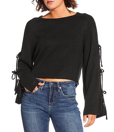 Double Zero Bow Detail Long Sleeve Sweater