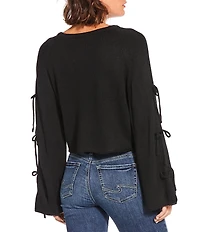 Double Zero Bow Detail Long Sleeve Sweater