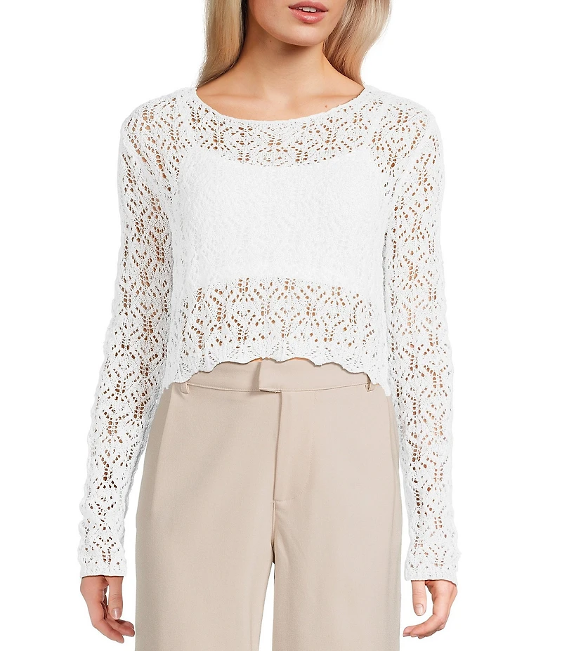 Double Zero Crochet Scoop Neck Long Sleeve Top