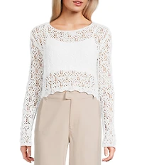 Double Zero Crochet Scoop Neck Long Sleeve Top
