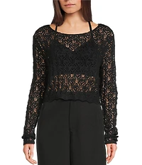 Double Zero Crochet Scoop Neck Long Sleeve Top
