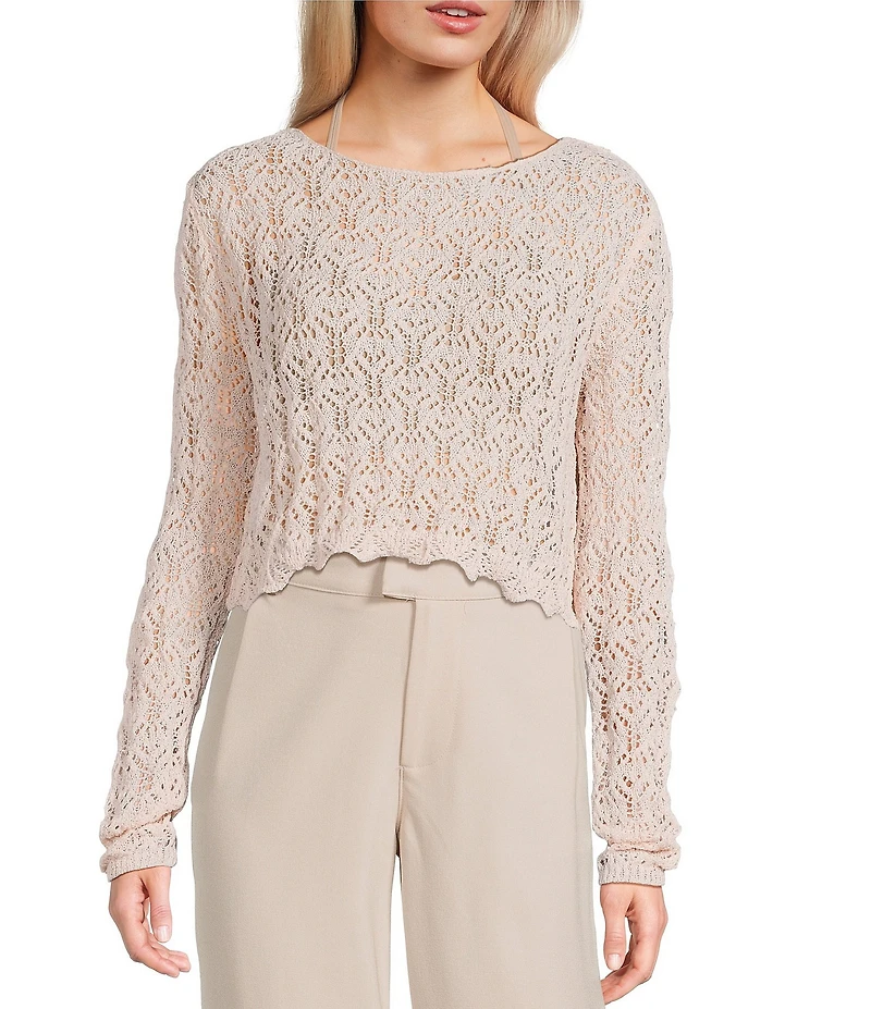 Double Zero Crochet Scoop Neck Long Sleeve Top