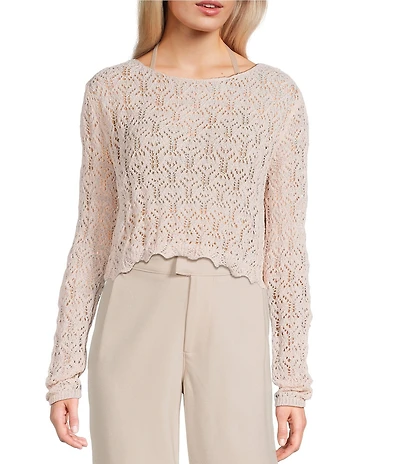 Double Zero Crochet Scoop Neck Long Sleeve Top